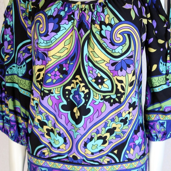 Cache || Purple Multi-Color Cold Shoulder Top - Picture 2 of 5